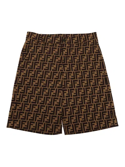 Fendi Jr Bermuda Mas Jersey Logo Ff In Brown