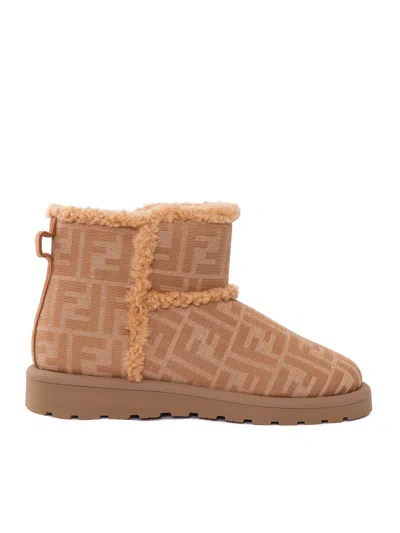 Fendi Jr Bootie Tessuto Jacquard Ff In Brown