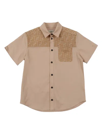 Fendi Jr Camicia Eavy Gabardine In Brown
