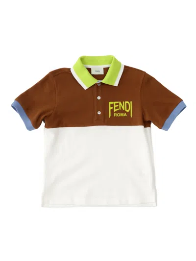 Fendi Jr Color-block Polo Shirt In White