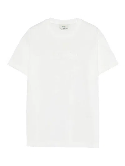 Fendi Jr Kids' Cotton T-shirt With Embroidered Logo In White
