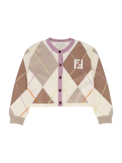 Fendi Jr Kids' Ff Argyle Knit Cardigan In Multi