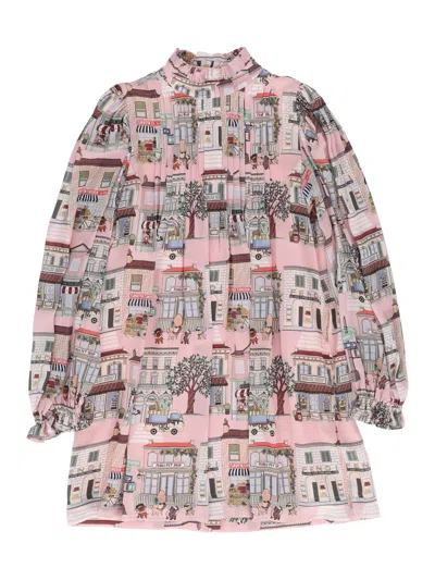 Fendi Jr Kids' Ff City Silk Crepe De Chine Print Dress In Multi