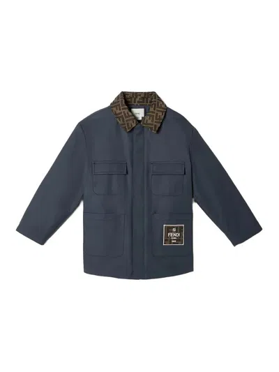 Fendi Jr Kids' Gabardine Tech Jacket In Blue