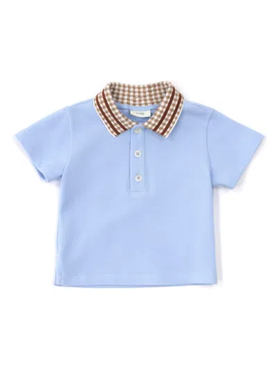 Fendi Jr Houndstooth Collar Polo Shirt In Light Blue