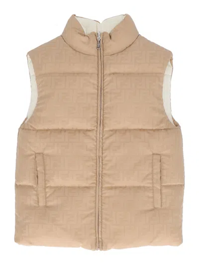 Fendi Jr Kids' Jacquard Nylon Vest In Neutral