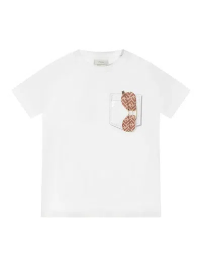 Fendi Jr Kids' Jersey T-shirt With Print And Ff Logo In White