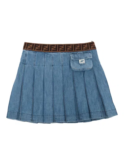 Fendi Jr Kids' Light Denim Skirt In Blue