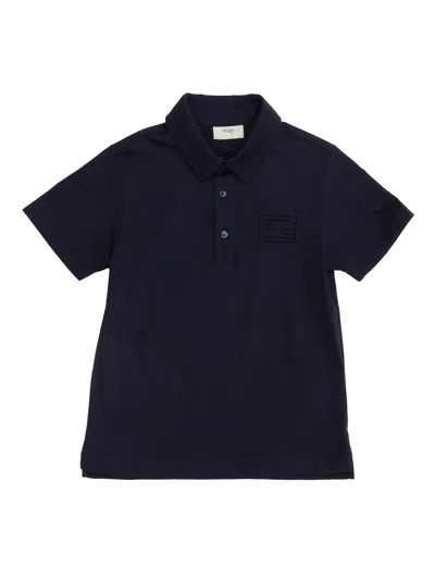 Fendi Jr Logo Polo Shirt In Blue