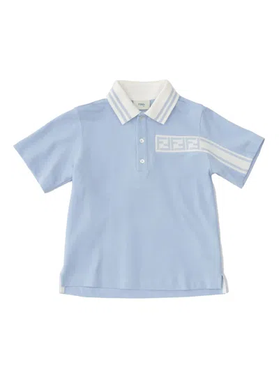 Fendi Jr Logo Polo Shirt In Light Blue