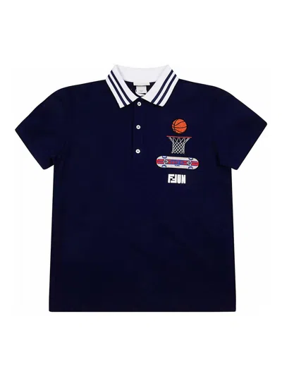 Fendi Jr Kids' Piquet Cotton Polo Shirt In Blue