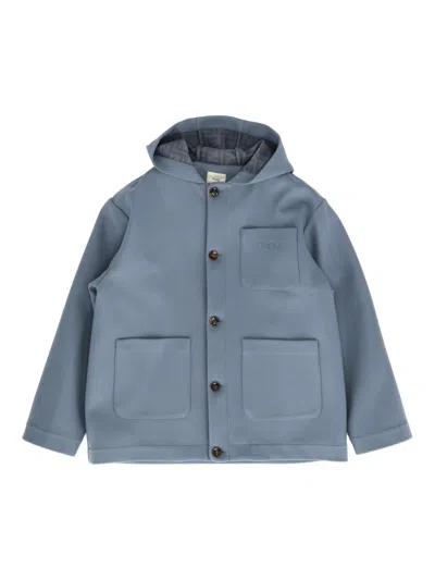 Fendi Jr Kids' Printed Wool Cloth Coat In Blue