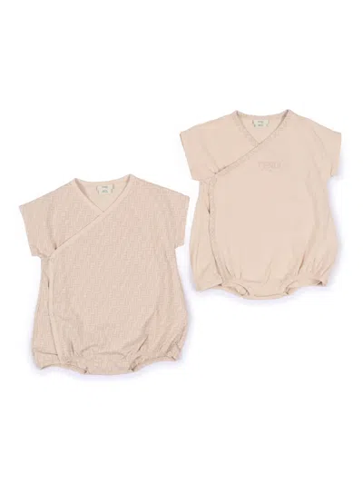 Fendi Jr Babies'  Set Body Jersey Stretch In Neutral