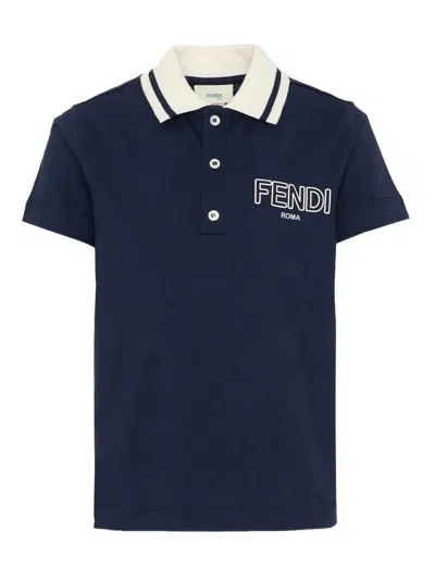 Fendi Jr Kids' Tinto Jersey Polo Shirt In Blue