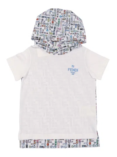 Fendi Jr Kids'  T-shirt Popeline Ff An In Neutral