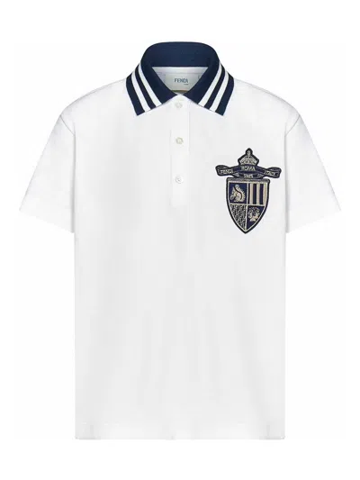Fendi Jr Kids' White Cotton Gabardine Polo Shirt For Boys