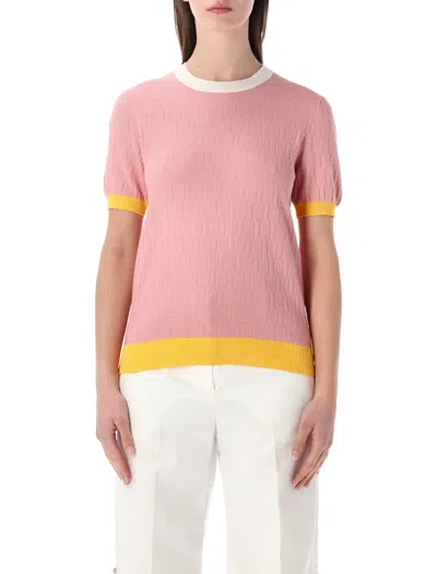 Fendi Round Neck Ribbed Hem In Pink