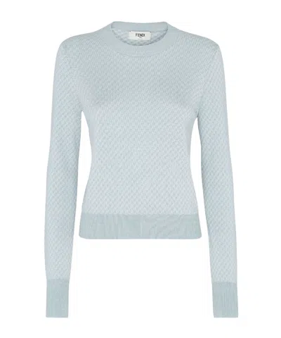 Fendi Jumper Light Blue Ff Wool And Silk Jumper