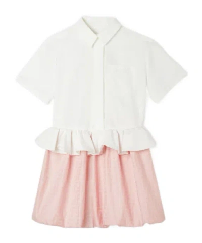 Fendi Babies' Junior Cotton Poplin And Jacquard Dress With Logo In White