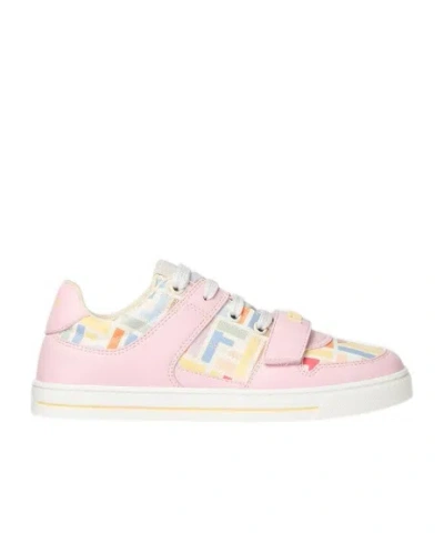 Fendi Junior Leather Sneakers With Pink Multicolor Motif