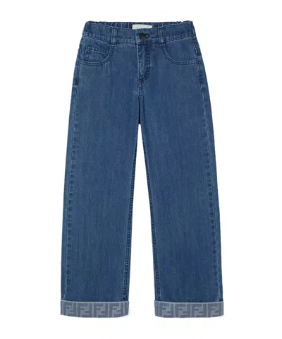 Fendi Kids' Junior Pants Junior Denim Pants With Printed Logo In Blue