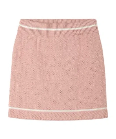 Fendi Junior Pink Cotton Knit Mini Skirt With Logo