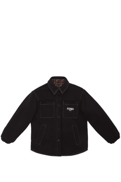 Fendi Kids' Junior Shirt Jacket In Black Reversible Jersey In Back