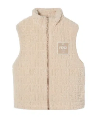 Fendi Junior Teddy-effect Wool Fabric Gilet In Neutral