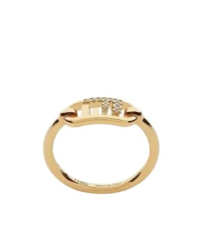 Fendi Kaligraphy Embossed-logo Ring In Yellow