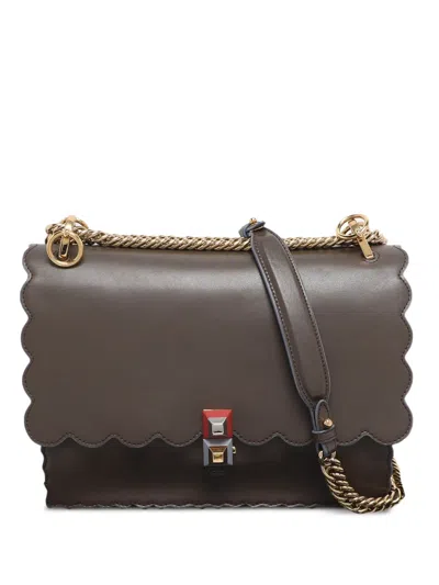 Pre-owned Fendi 2017 Medium Kan I Scalloped Cross Body Bag In Brown