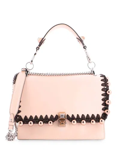 Pre-owned Fendi Kan I Bag Beaded Whipstitch Leather Medium Satchel In Brown