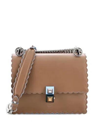 Pre-owned Fendi Kan I Bag Leather Small Crossbody Bag In Brown