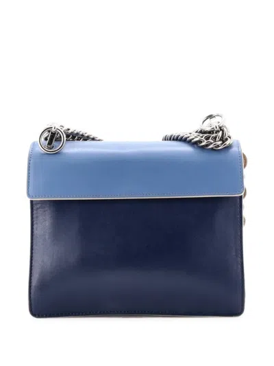 Pre-owned Fendi Kan I Bag Pearl Embellished Leather Small Crossbody Bag In Blue