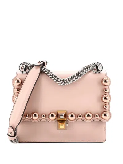 Pre-owned Fendi Kan I Bag Pearl Embellished Leather Small Crossbody Bag In Neutral