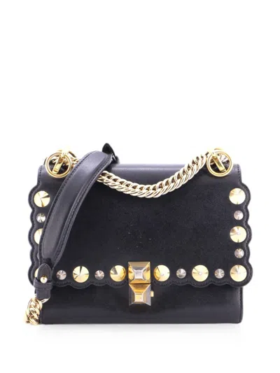 Pre-owned Fendi Kan I Bag Studded Leather Small Shoulder Bag In Black