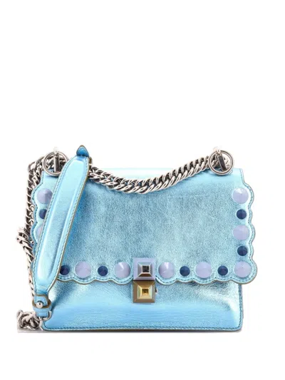 Pre-owned Fendi Kan I Bag Studded Leather Small Shoulder Bag In Blue