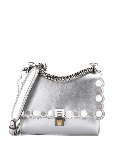 Pre-owned Fendi Kan I Bag Studded Leather Small Shoulder Bag In Silver
