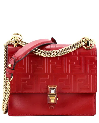 Fendi Kan I Bag Zucca Embossed Leather Small (authentic Pre-loved) In Red