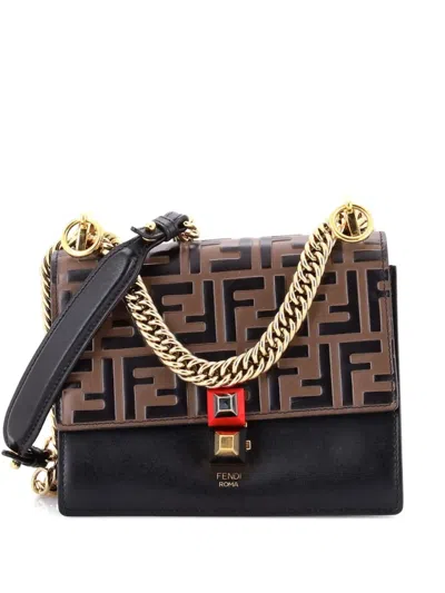 Pre-owned Fendi Kan I Bag Zucca Embossed Leather Small Shoulder Bag In Brown