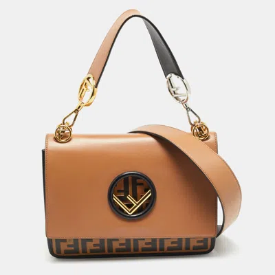Pre-owned Fendi Kan I Brown/black Zucca Embossed Leather Top Handle Bag