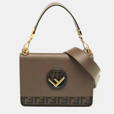 Pre-owned Fendi Kan I Dark Brown/black Zucca Embossed Leather Top Handle Bag