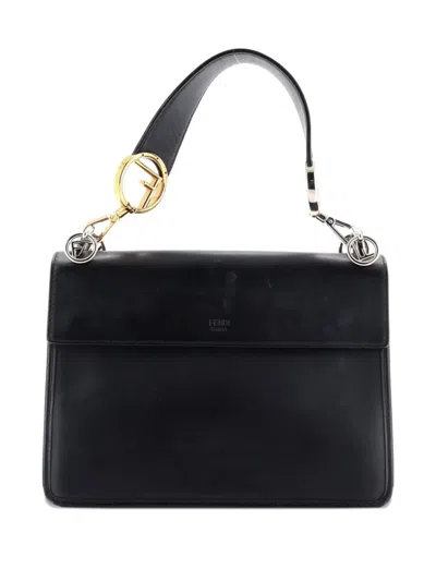 Pre-owned Fendi Kan I F Leather Medium Shoulder Bag In Black