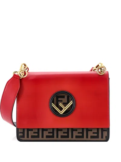 Pre-owned Fendi Kan I F Leather With Zucca Embossed Detail Medium Shoulder Bag In Brown