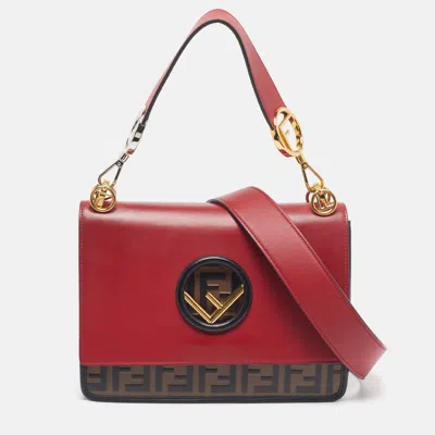 Pre-owned Fendi Kan I F Red/black Zucca Embossed Leather Top Handle Bag