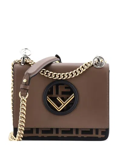Pre-owned Fendi Kan I F Shoulder Bag Leather With Zucca Embossed Detail Small Crossbody Bag In Brown