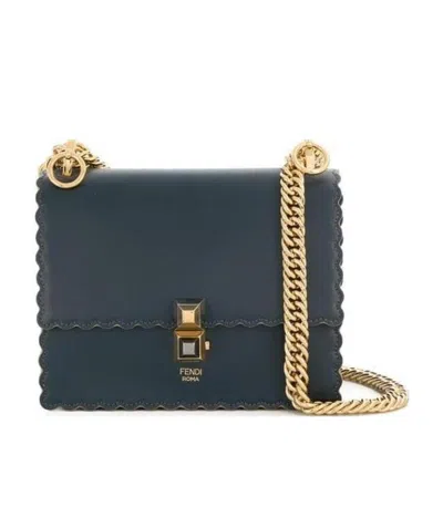 Fendi Kan I Fan Leather Shoulder Bag In Black