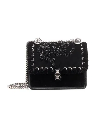 Fendi Kan I Logo Embellished Shoulder Bag In Black
