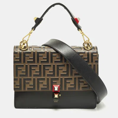 Pre-owned Fendi Kan I Medium Black/brown Ff Leather Top Handle Bag