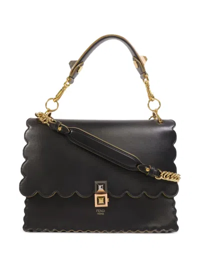 Pre-owned Fendi Kan I Scalloped Tote Bag In Black