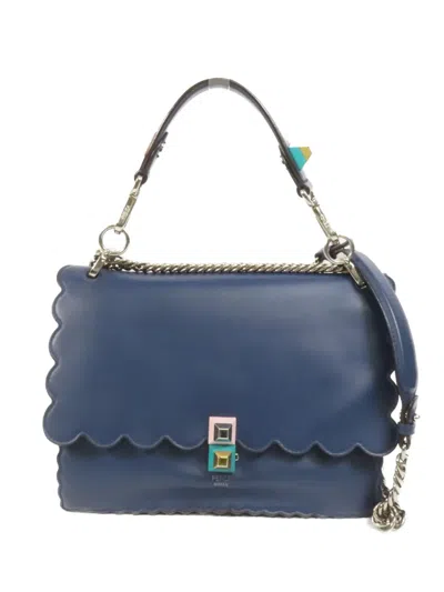 Pre-owned Fendi Kan I Scalloped Tote Bag In Blue